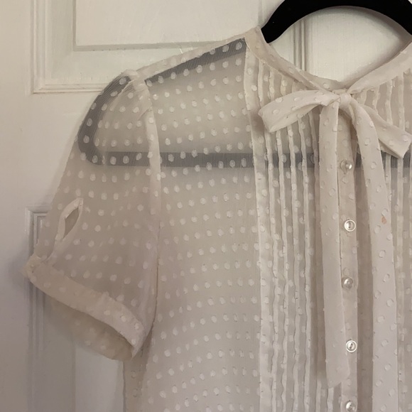 Gap Sheer Swiss Dot Tie Front Blouse - Picture 3 of 6